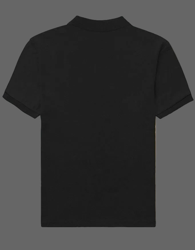 Black Polo t-shirt on a grey background