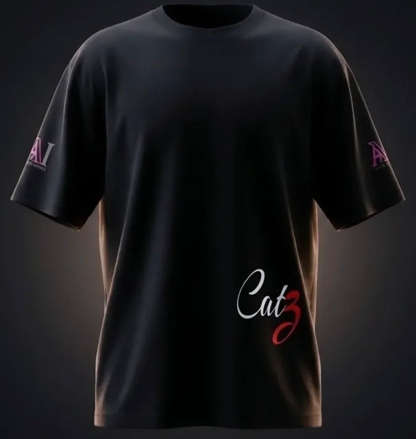 Black t-shirt with 'Catz' design on a dark background