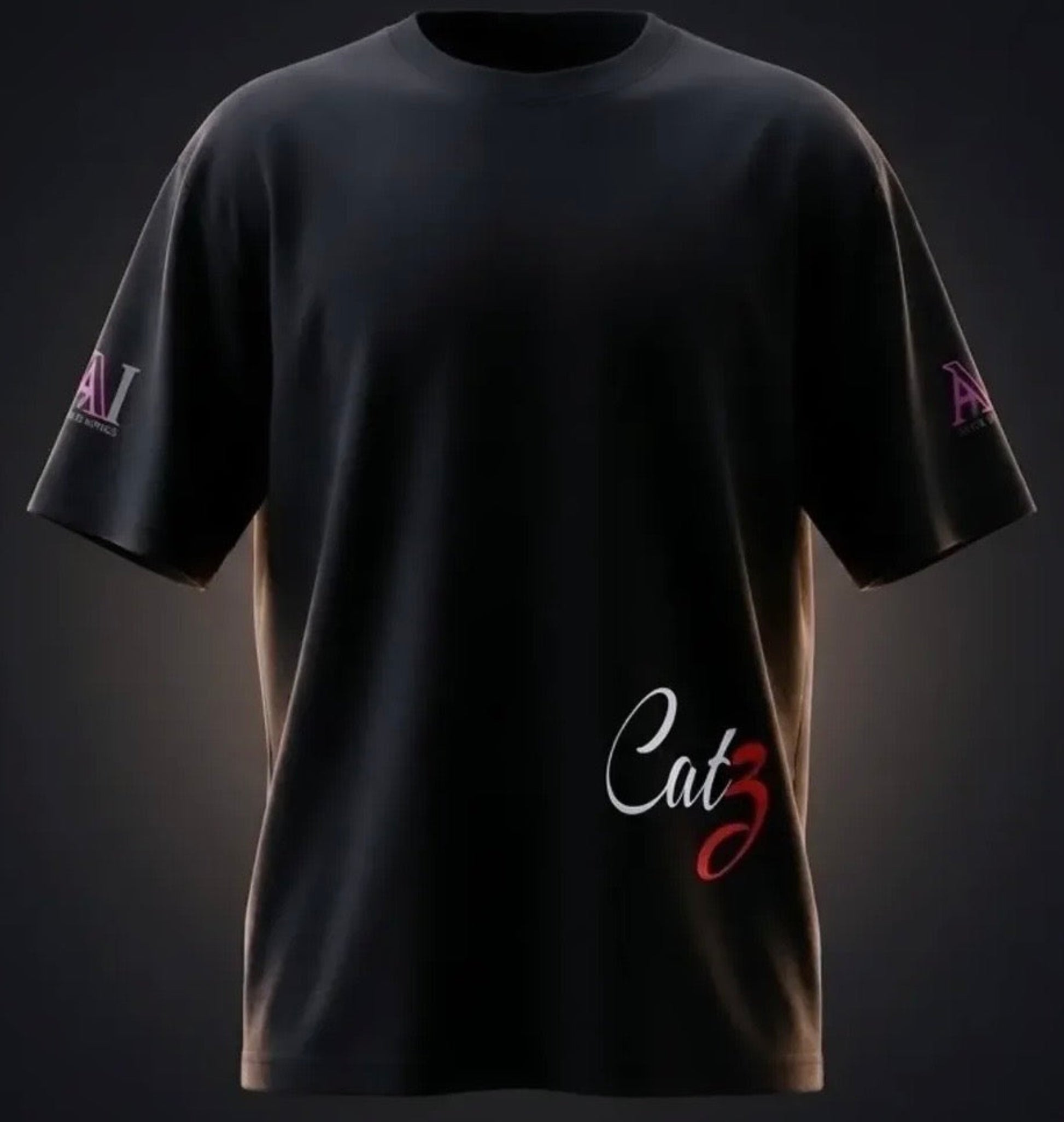 Black t-shirt with 'Catz' design on a dark background