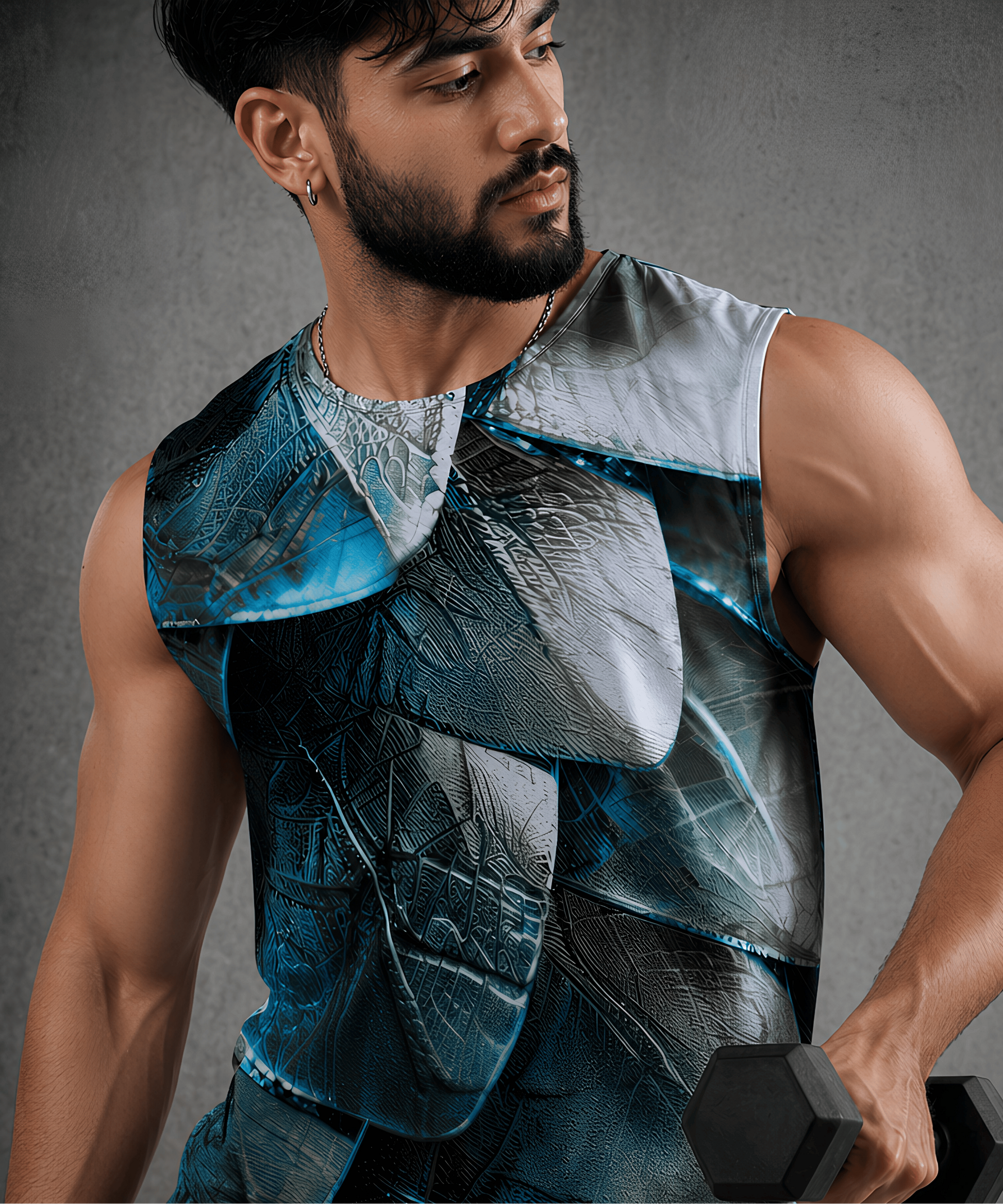 Pangolin Armour men's tee close-up detail – pangolin scale all-over print design