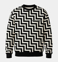 A crewneck sweatshirt featuring a bold black and off-white zigzag geometric pattern, with the brand name 'AFTER HOURS' printed in white on the chest, set against a plain light grey background.