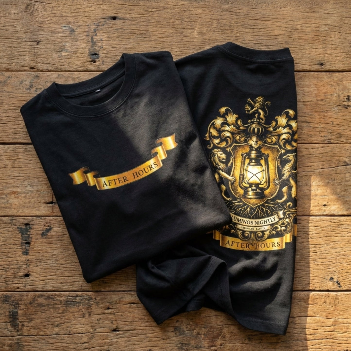 Artistic flat lay of oversized tee on textured surface, highlighting clean design, micro-texture, and detailed print craftsmanship.